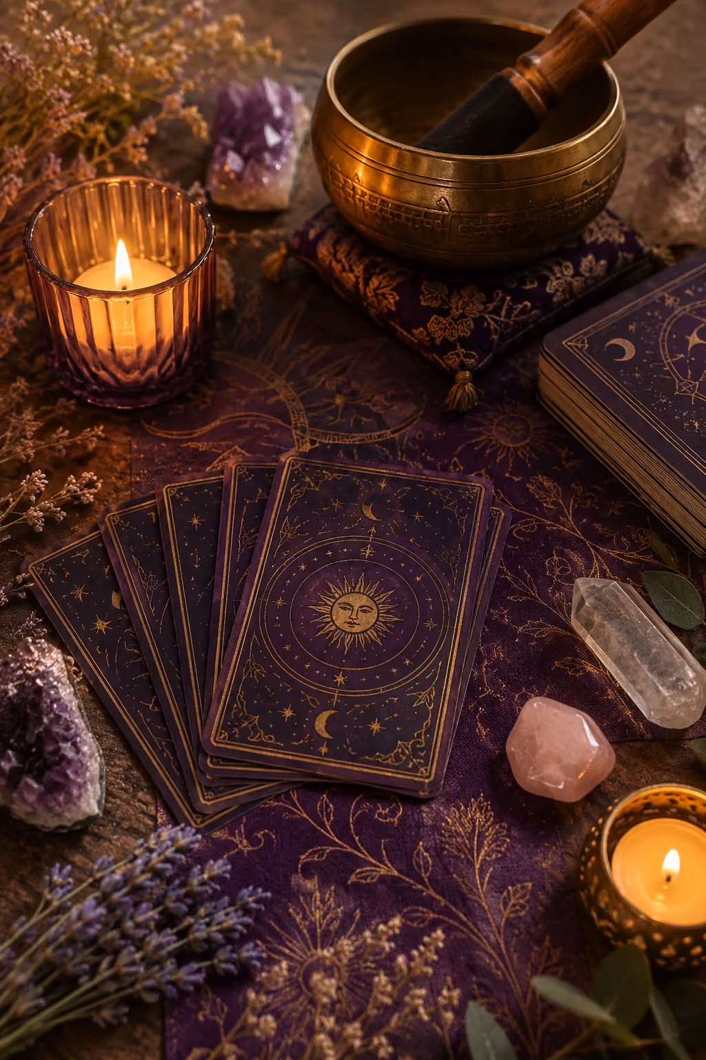 Elementos preparados para una lectura de tarot terapéutico